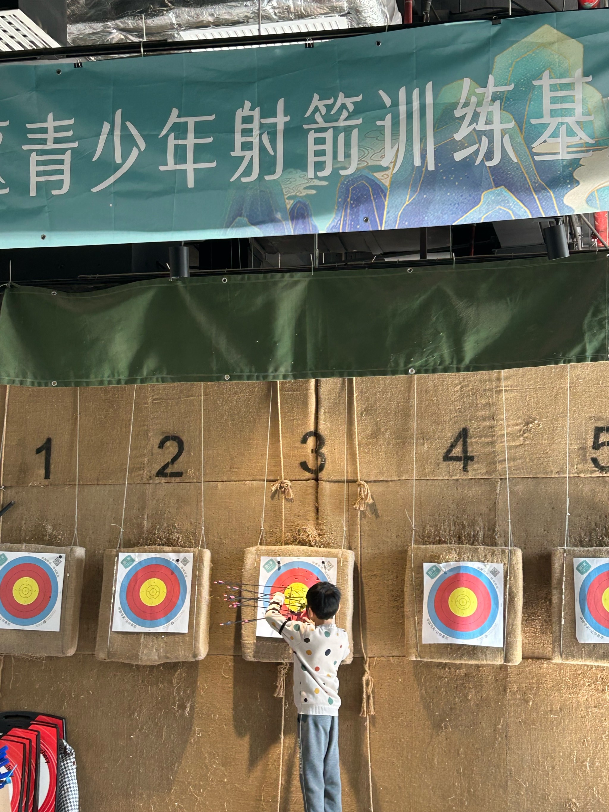 包含射箭选手操如熟练，射中靶心取胜的词条